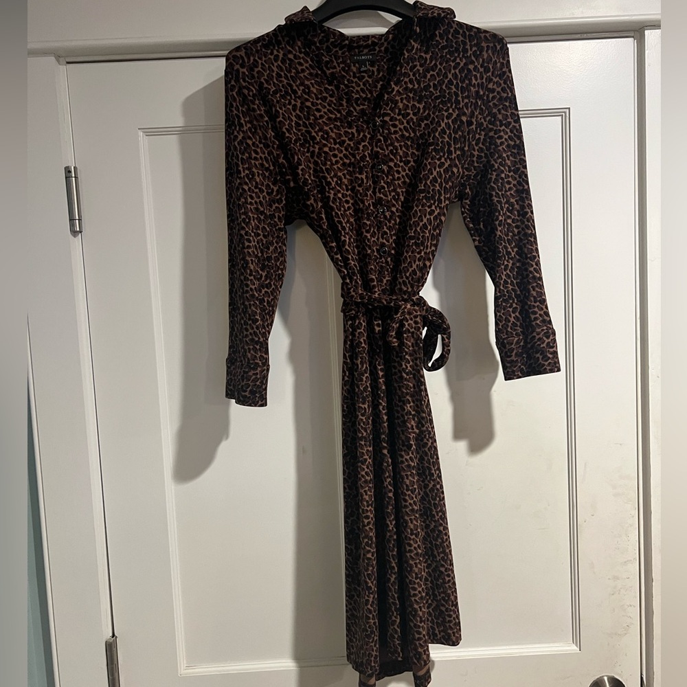 Talbots Leopard Shirt Dress - Sz L - Picture 3 of 9